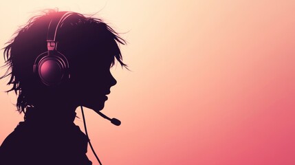 Silhouette of a young person wearing headphones against a vibrant gradient background, representing gaming culture and online communication concept
