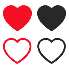 Set of heart icons isolated on white background.