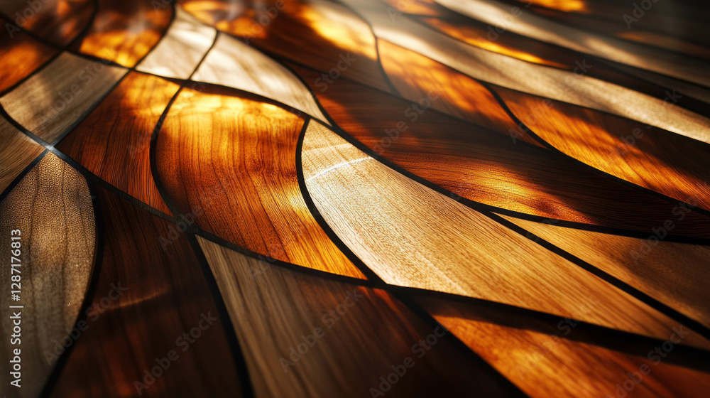 Poster abstract wooden texture with inlaid patterns and light reflections for design and decor
