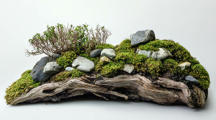 Obraz premium Rustic nature display with mossy wood and exposed roots for eco-friendly design