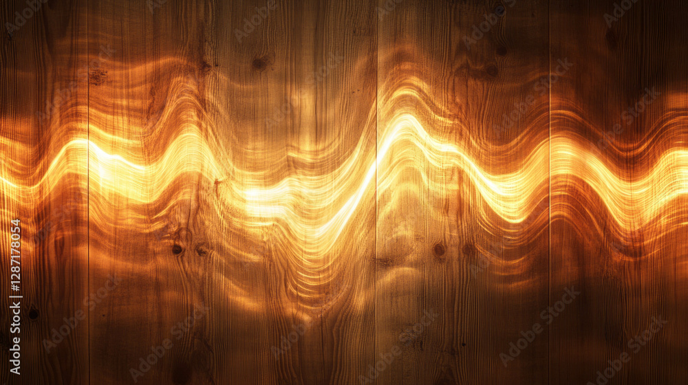 Poster mesmerizing pulsating light on wooden texture for creative design projects