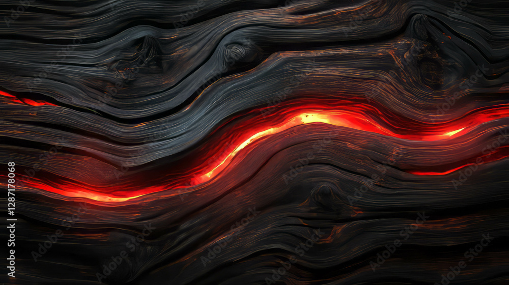 Poster dynamic texture of wood with pulsating red light for modern design concepts