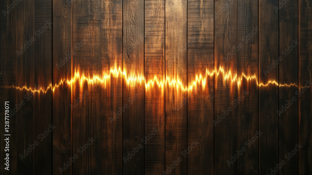 Poster pulsating light on wooden texture for ambient design and visualization projects
