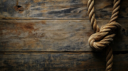 Obraz premium Rustic wooden texture with knotted silk cord and soft lighting for interior decor and design inspiration