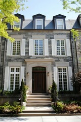 This charming stone house boasts expansive windows that invite natural light indoors, accompanied by a beautifully manicured front yard, all nestled in a sunny and inviting neighborhood