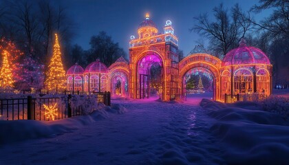 Obraz premium Going to an ice festival with glowing AR event highlights, vibrant festive setting, soft ambient lighting, photorealistic