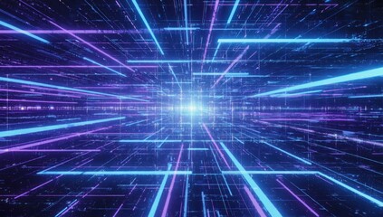 Futuristic Abstract Neon Light Tunnel with Vibrant Colors and Patterns