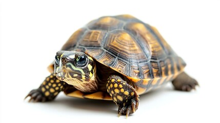 Obraz premium Cute box turtle adventure isolated encounter white background wildlife photography bright setting close-up view