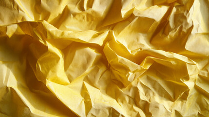 Abstract texture of heavily rumpled yellow paper for creative backgrounds