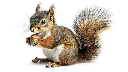 Squirrel holding nut isolated on white animal portrait studio setting close-up nature's curiosity