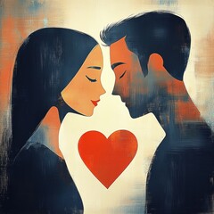 Couple in love with heart between them	