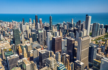 Obraz premium Aerial view of Chicago, Illinois skyline. Chicago is the most populous city in the U.S. state of Illinois and in the Midwestern United States.