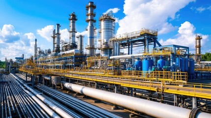 Fototapeta premium High-pressure chemical reactors converting raw materials into petrochemicals