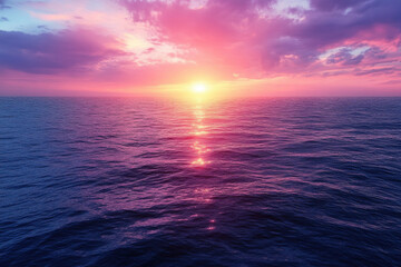 Obraz premium The ocean is calm and the sky is a beautiful shade of pink