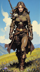 heroic fantasy portrait, female ranger art, brave ranger illustration, enchanted forest art, evil creature hunter, fantasy adventure character, magical forest warrior, light dedicated ranger, fantasy 