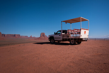Fototapeta premium A truck parked in the monument valley
