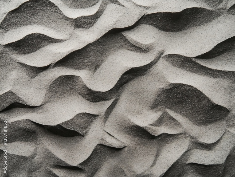 Poster grayscale image of textured sand surface with undulating waves
