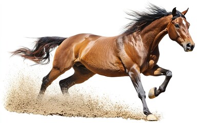 Obraz premium Dynamic action shot of youttakone horse galloping isolated on white background captivating equine photography