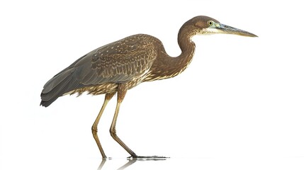 Obraz premium Great blue heron stands poised on white background wildlife photography minimalistic setting serene view