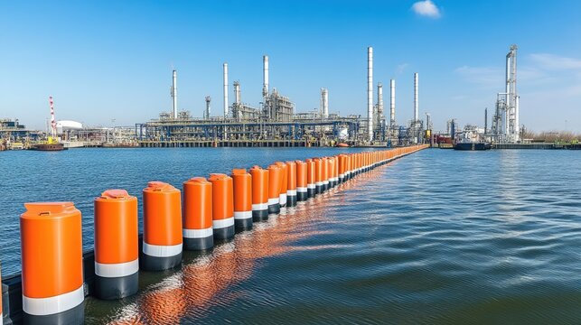 Industrial oil spill containment barriers protecting the environment