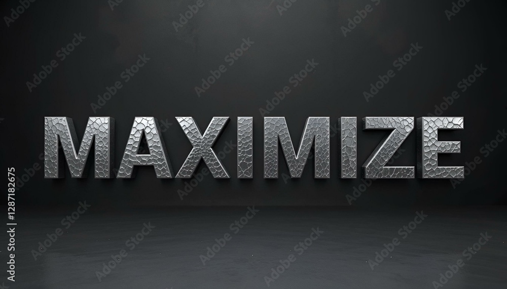 Fototapete maximize - hammered metal finish text on black studio - 3d rendered royalty free stock photo. this i