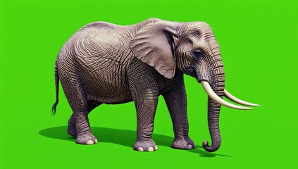 Obraz premium Realistic and Detailed Elephant on Green Background for Creative Projects
