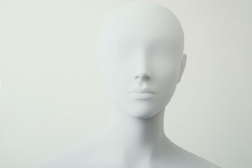 Minimalistic white mannequin head against a soft light background, symbolizing beauty, fashion, and creativity in contemporary art and design