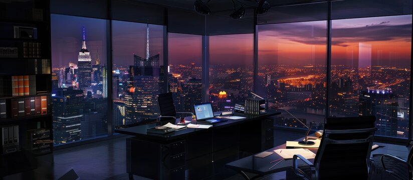 Night cityscape view from modern office.
