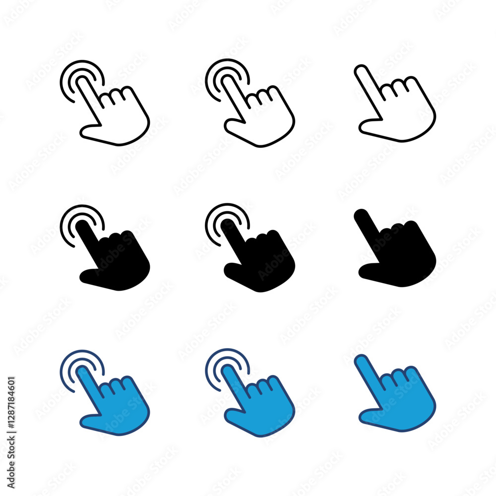 Poster hand cursor icon set. click icon vector. hand click. pointer