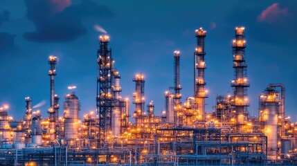 Fototapeta premium Petroleum refinery with advanced automation and robotic monitoring systems