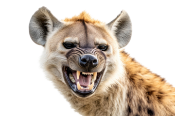 Close up of a beast with an aggressive expression showing teeth against a transparent background. This image captures the intensity of the animal in detail