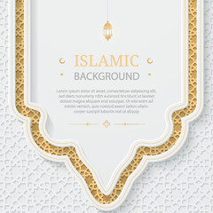 Luxury Islamic Background gold ornamental greeting cards with Islamic pattern arch frame