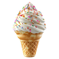 Fluffy 3D Cartoon Ice Cream Cone with Colorful Sprinkles Isolated on Transparent Background