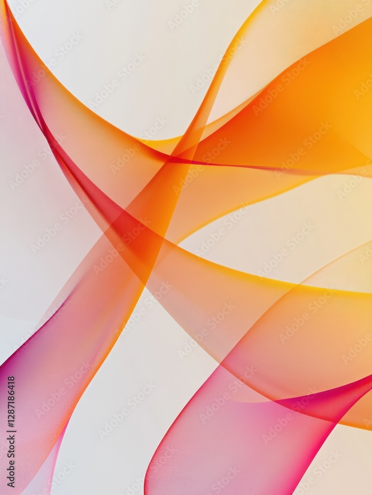 Poster Colorful flowing ribbons create a harmonious abstract design on a light background in a contemporary art display. Generative AI