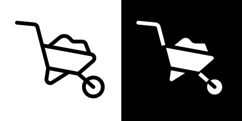 wheel barrow line and glyph icon, outline and glyph vector sign, linear and glyph style pictogram isolated on white and black. labour symbol, logo, icon, illustration