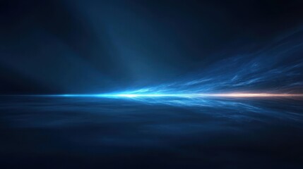 Obraz premium Blue light streak across dark horizon, futuristic background, website banner