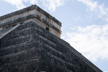 Close up on the top of chicken itza pyramid 