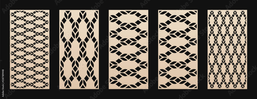Aufkleber laser cut patterns. vector set with abstract geometric ornament, grid, mesh, lattice, ropes. decorat