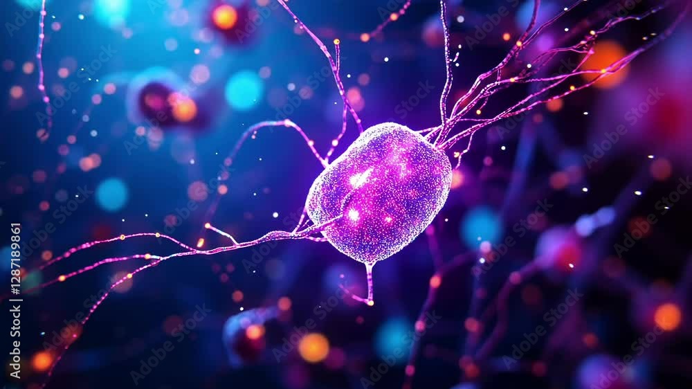 Poster abstract depiction of a neural network with glowing nodes and synapses, showcasing vibrant colors an