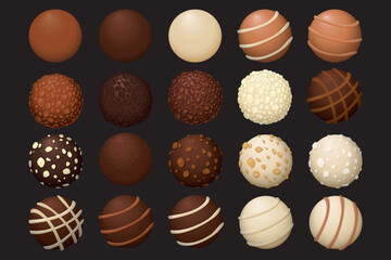 Chocolate ball candies isolated collection graphic illustration.
