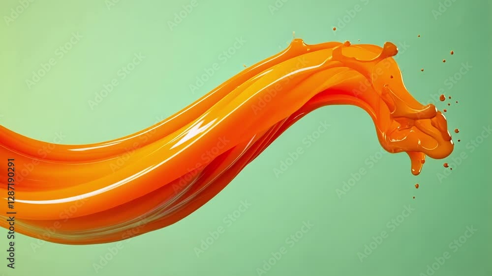 Poster a dynamic orange swirl fluid and energetic creating a sense of movement on the vivid green canvas.