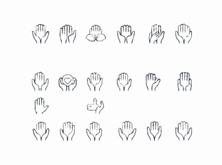 15 thin line icons for volunteering set. Volunteer outline symbols for helping hands, donation, and philanthropy