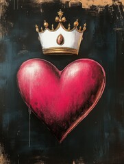 Fototapeta premium Crowned red heart symbol on dark backdrop 