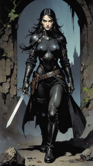 Heroic Fantasy Portrait of Gravewalker Rogue Stealthily Seeking Relics in Haunted Fortresses Dynamic Adventure Character Illustration Epic Quest Art Mystical Background Enigmatic Atmosphere Fantasy Ar