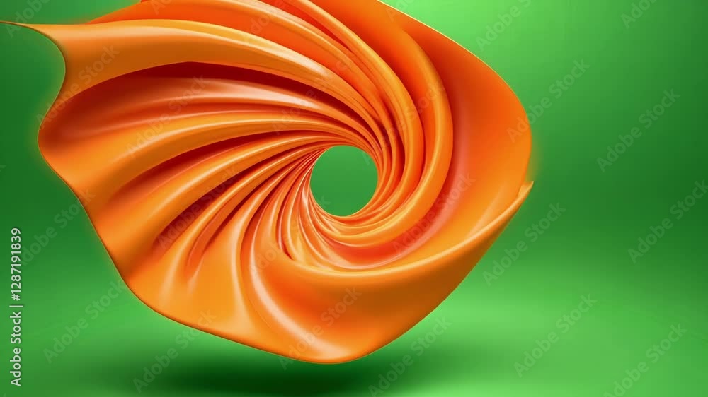 Poster smooth orange fabric swirling and rotating with elegant fluid motion, creating mesmerizing visual wa