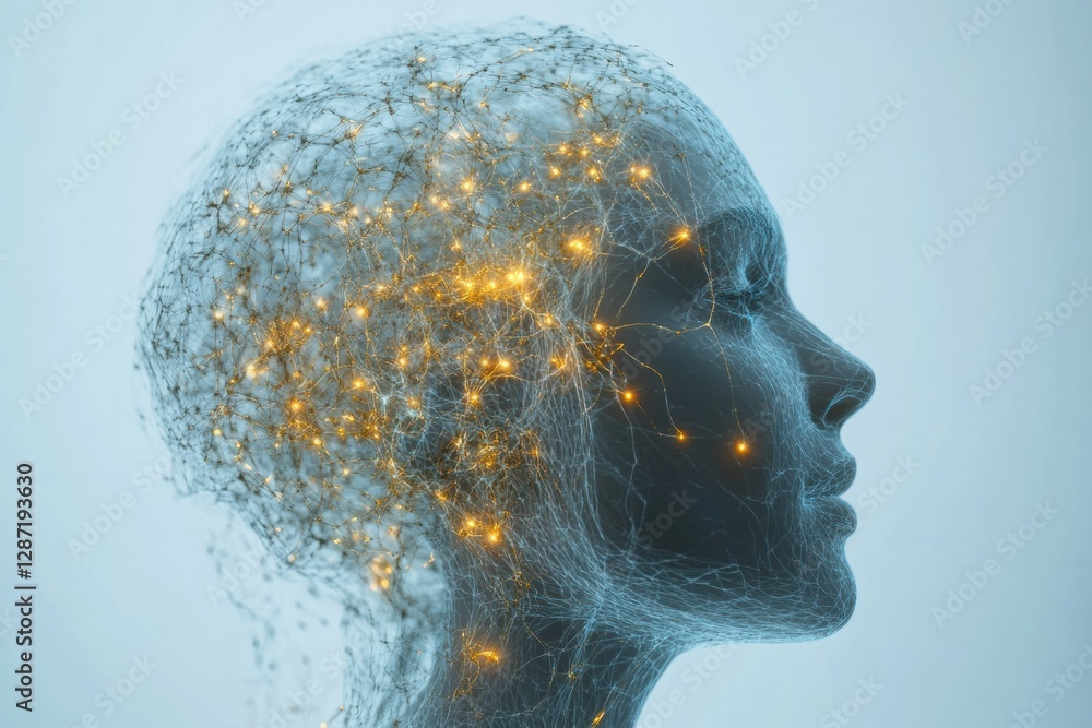 Leinwandbilder profile of a human head with glowing neural connections illustrating artificial intelligence and cyb