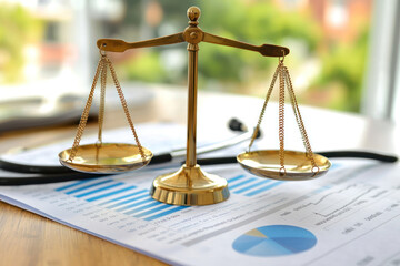 A scale balancing healthcare quality and financial cost analysis results, symbolizing importance of decision making healthcare