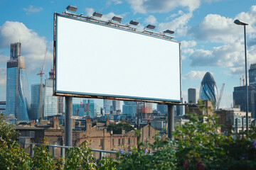 Fototapeta premium A London cityscape featuring blank digital billboard against vibrant skyline, perfect for nature scene insertion
