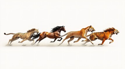 Dynamic running mammals an artistic study of motion isolated on white background