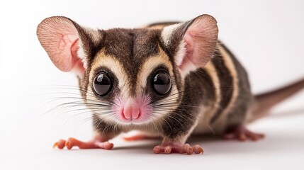 Sugar glider adventure tiny marsupial in an isolated environment close-up perspective animal photography